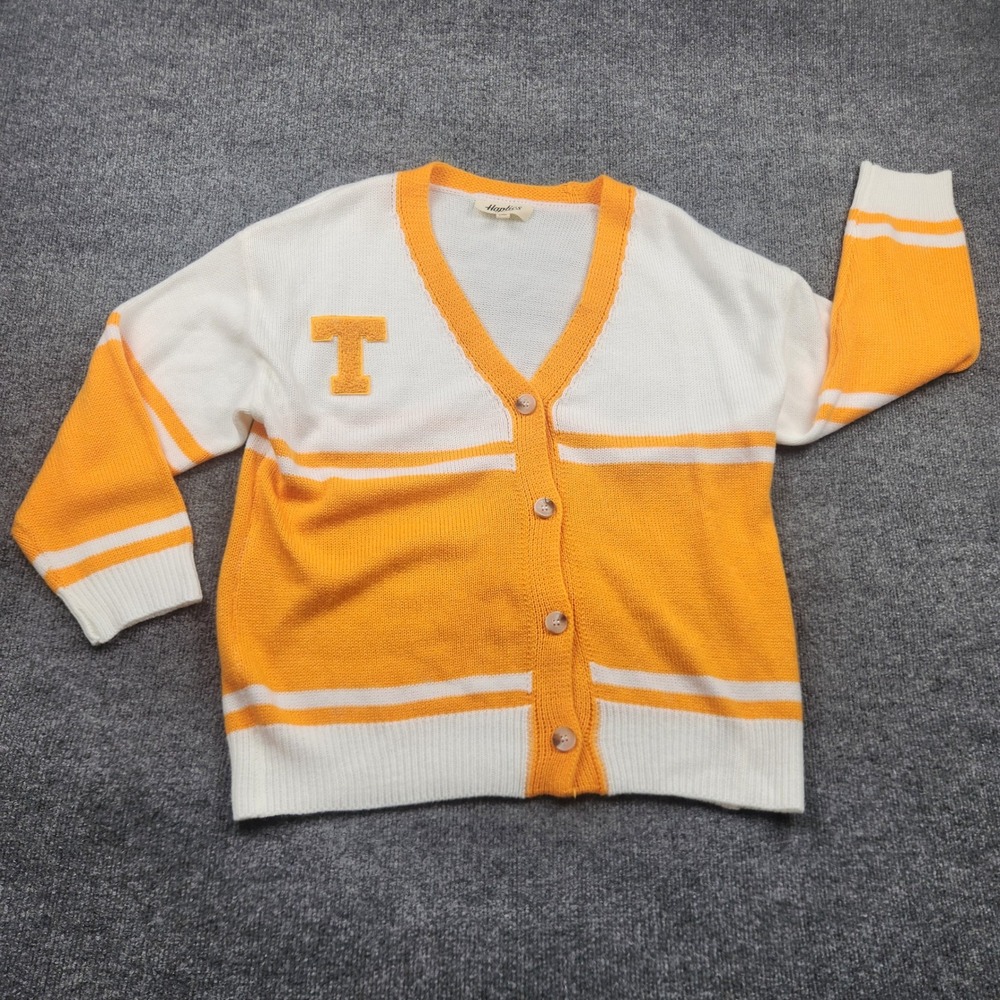 Haptics Holly Harper Orange Varsity Cardigan White Chenille T Patch Small